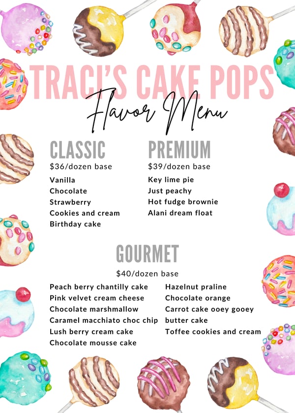 Cake Pop Flavor Menu Cake Pop Flavor Menu